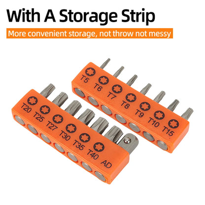 Torx Screwdriver Bit Set Tamper Proof Security Drill Bits 25mm Long Magnetic Flat Head 1/4” Hex Screw Driver Hand Tools T5-T40