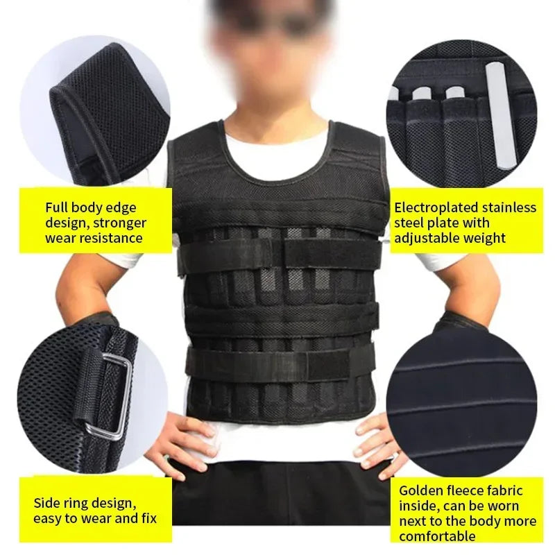 New training jacket, gym and fitness equipment, 15/35KG adjustable loading weight vest, training vest for running and boxing, sand clothing
