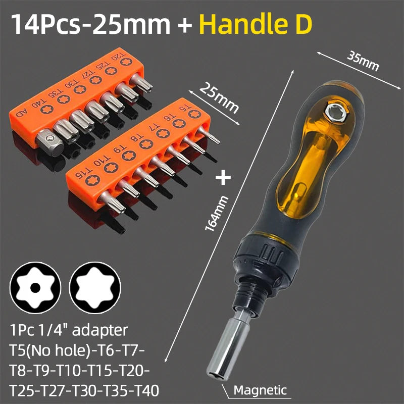 Torx Screwdriver Bit Set Tamper Proof Security Drill Bits 25mm Long Magnetic Flat Head 1/4” Hex Screw Driver Hand Tools T5-T40