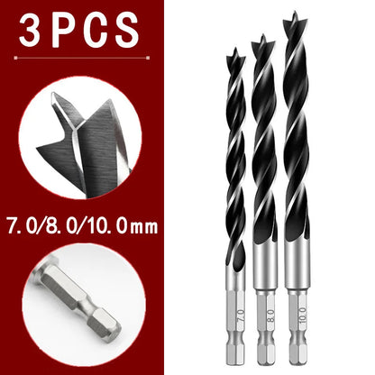 3/5/7PCS 3/4/5/6/7/8/10mm 1/4 Hexagonal Handle Three Pointed Woodworking Drill Bit Set Woodworking Hole Reaming Power Tool