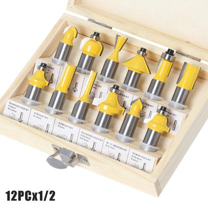 1/2 inch-1/4 inch-CNC solid carbide woodworking router bit, edge trimming machine wood milling cutter, 24-35-50 pcs wood tool set