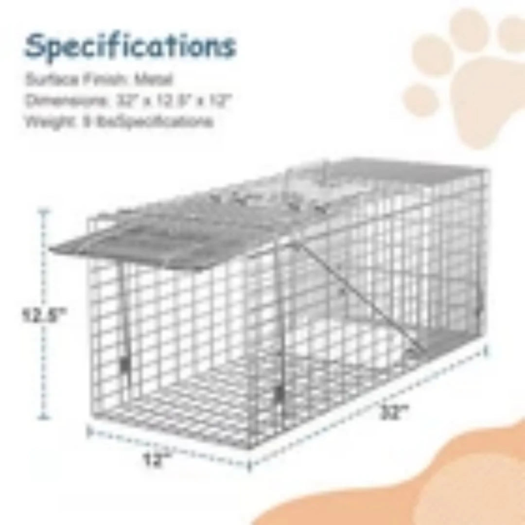 Live Animal Cage Trap 32" X 12.5" X 12" Humane Rodent Raccoon Cage w/Iron Door