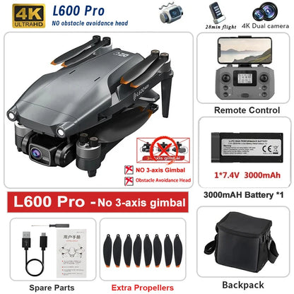 Dron L600 PRO / L600 PRO MAX 4K Profesional HD con Cámaras Duales, Gimbal de 3 Ejes, WIFI 5G, Sin Escobillas, con Evitación de Obstáculos y Seguridad