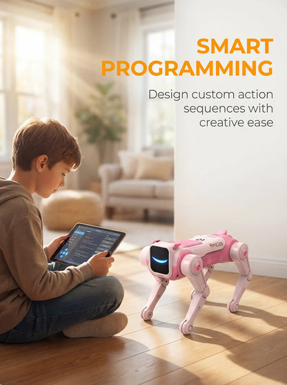 Perro Robot Mágico con IA, Control por Voz a través de Control Remoto de 2.4GHz, Programación Inteligente, Luces en los Ojos, para Niños y Entusiastas de la Tecnología