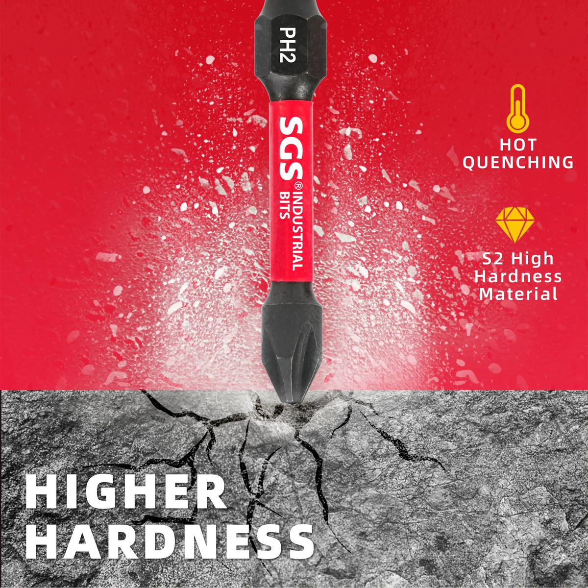 10/20 Piece S2 Steel PH2 Impact Screwdriver Bit Set, 50mm, Strong Magnetic, Anti-Twist, High Hardness, with Red Storage Box