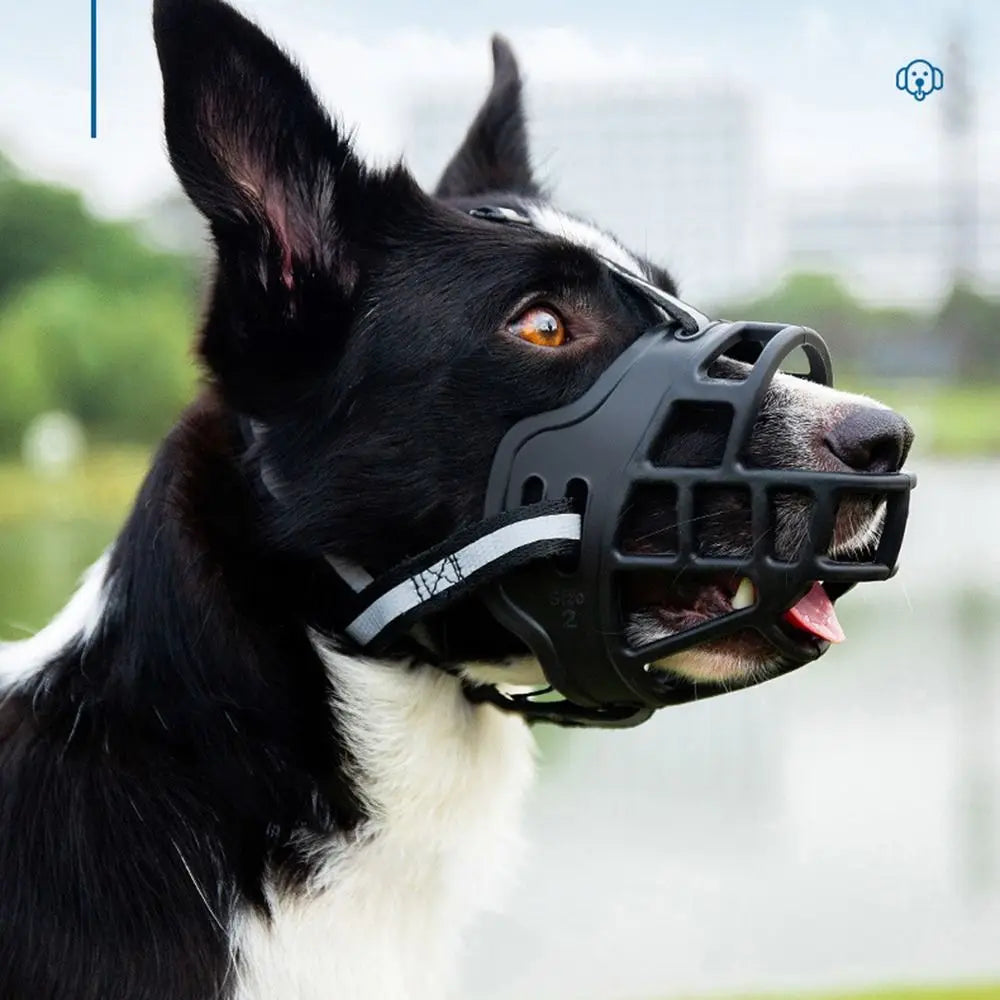 Adjustable Anti-Bite Dog Muzzle with Reflective Strip, Breathable Plastic, Allows Drinking Water