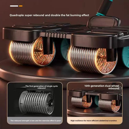 Esta máquina de ejercicios abdominales de 4 ruedas cuenta con rebote automático, rodillos abdominales antideslizantes, soporte para teléfono, apoyo para los codos y rodilleras. Ideal para entrenamientos de core en casa.