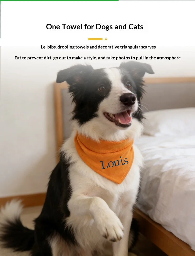 Personalized Embroidered Dog Bandana, Adjustable Multi-Color Anti-Slobber Triangle Pet Scarf