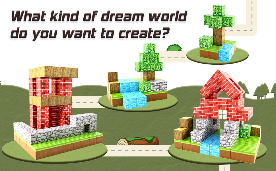 Mine World-bloques de construcción magnéticos para niños, ladrillos magnéticos con figuras, juego de construcción DIY, juguetes sensoriales STEM Montessori, regalos