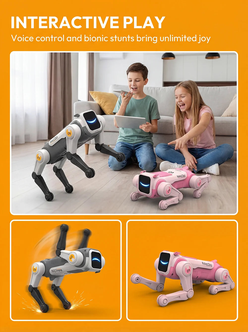 Perro Robot Mágico con IA, Control por Voz a través de Control Remoto de 2.4GHz, Programación Inteligente, Luces en los Ojos, para Niños y Entusiastas de la Tecnología