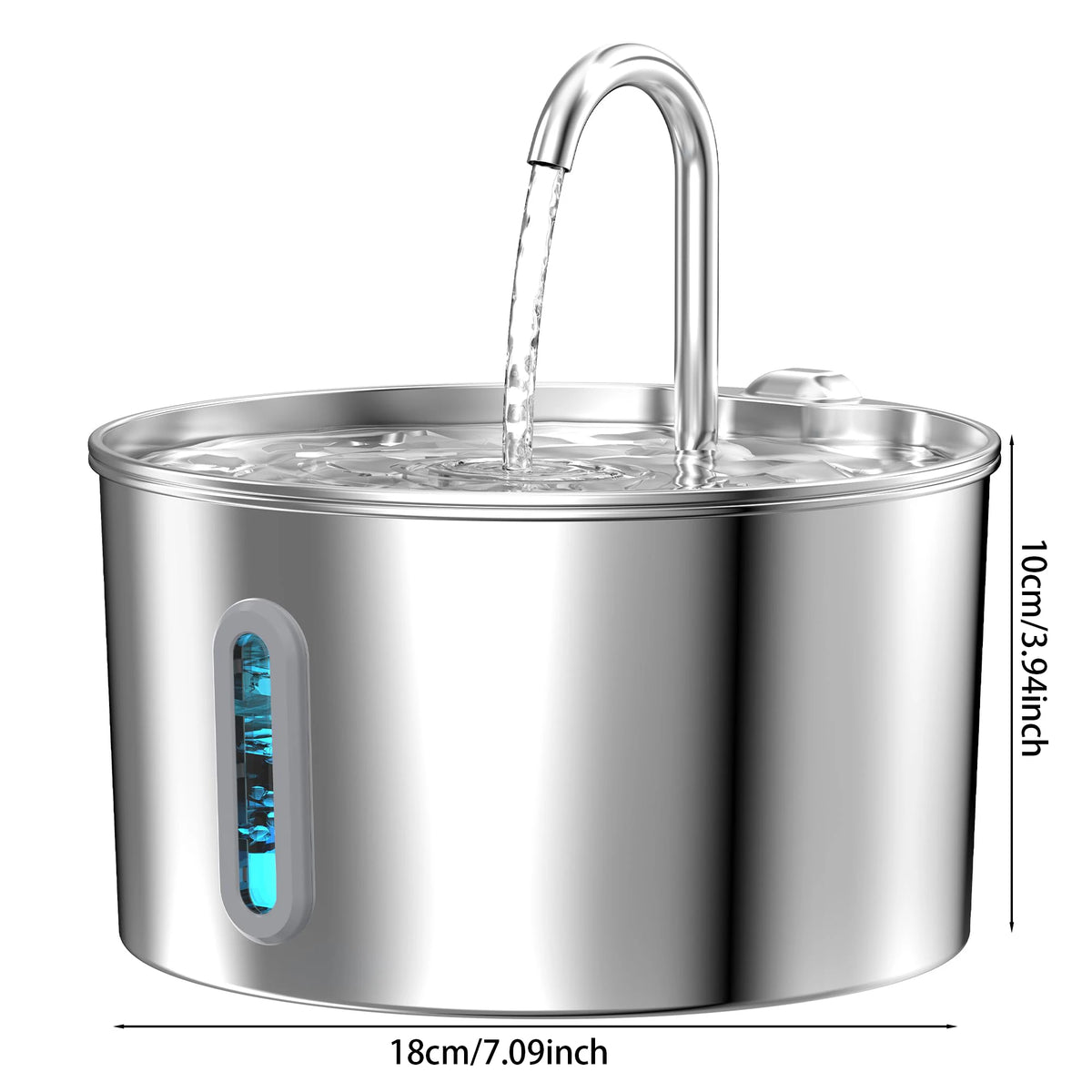 ZYFeeder 2.2L Automatic Stainless Steel Pet Water Fountain, Cat/Dog Drinking Bowl, Silent Water Dispenser with Window