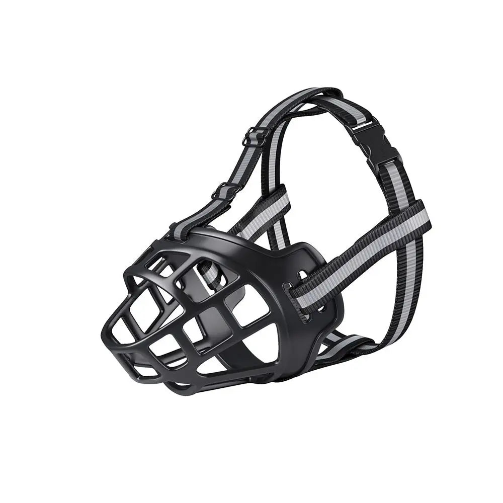 Adjustable Anti-Bite Dog Muzzle with Reflective Strip, Breathable Plastic, Allows Drinking Water