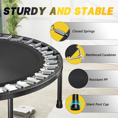 Rebounder trampoline for adults - 40" foldable mini trampoline with adjustable U-bar handle, 350 lb max load, S