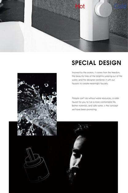 White Intelligent Brass Bathroom Faucet, Induction Design with LED Temperature Display, Single-Hole Single-Handle Hot and Cold Basin Tap