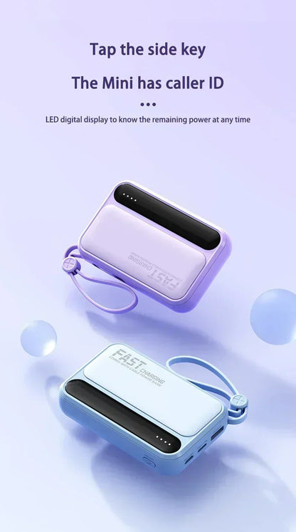 Lenovo Mini 50000mAh Fast Charging Battery Pack Power Bank with 4 Built-in Type C Cables for iPhone, Samsung, and Android Devices