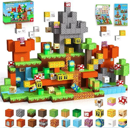 Juego de Bloques de Construcción Magnéticos Montessori STEM, Juguetes Educativos Sensoriales, Mundo de Mario, Niños y Niñas, Cubo Magnético DIY, Regalo