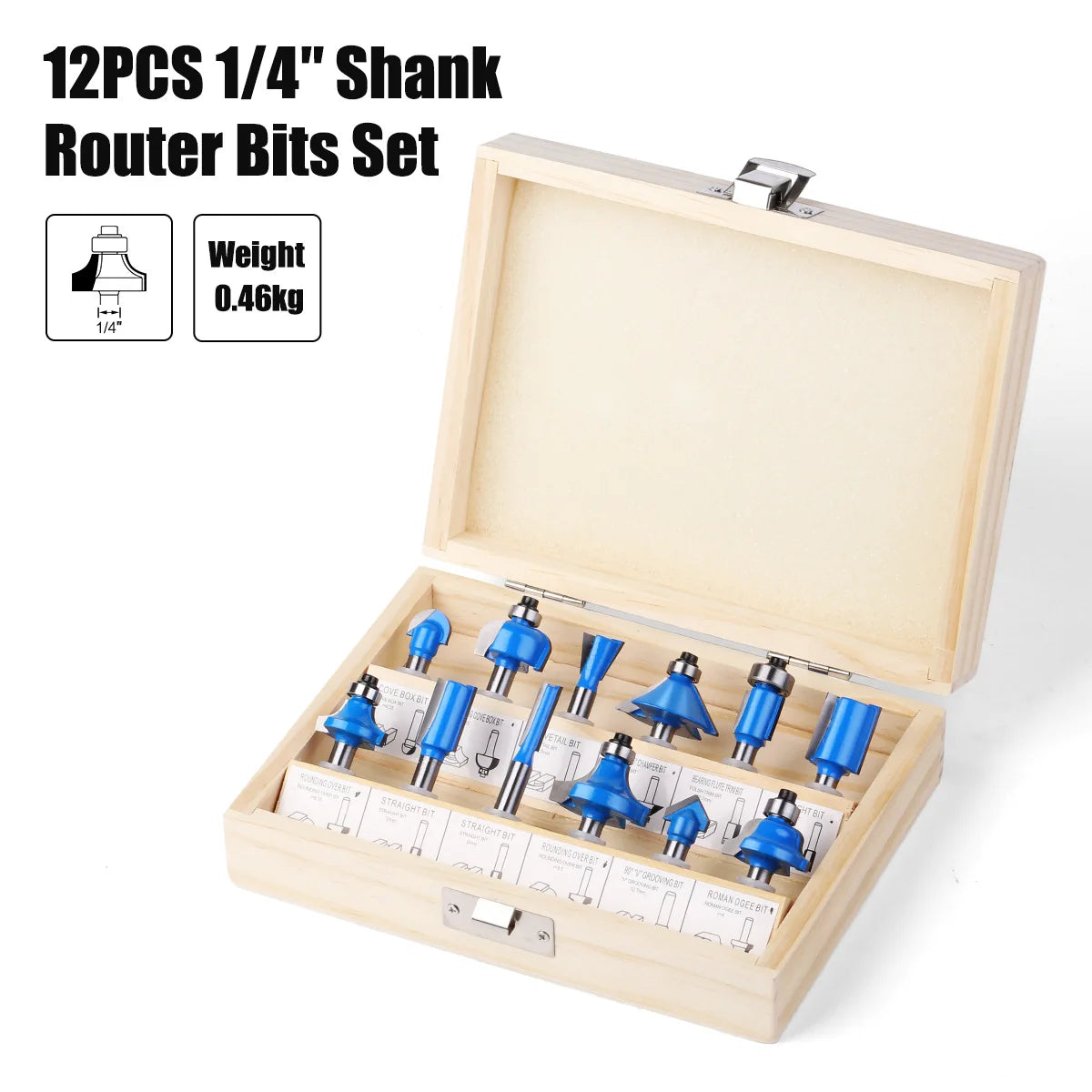 1/2 inch-1/4 inch-CNC solid carbide woodworking router bit, edge trimming machine wood milling cutter, 24-35-50 pcs wood tool set
