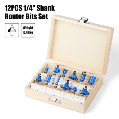 1/2 inch-1/4 inch-CNC solid carbide woodworking router bit, edge trimming machine wood milling cutter, 24-35-50 pcs wood tool set