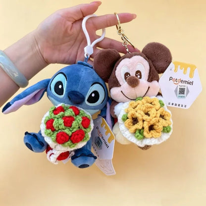 Muñecos de Peluche Clásicos de Anime, Mickey Mouse con Flores de Ganchillo, Llaveros, Pequeños Colgantes, Regalos Perfectos