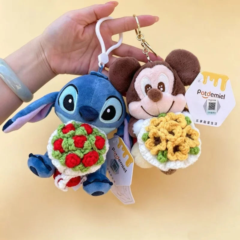Muñecos de Peluche Clásicos de Anime, Mickey Mouse con Flores de Ganchillo, Llaveros, Pequeños Colgantes, Regalos Perfectos