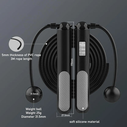 2-in-1 Smart Digital Weighted Jump Rope with LED Display Counter Cordless Skipping Rope Adjustable PVC Steel Wire Anti-Slip Handle for Adult Indoor Outdoor Cardio Workout Home Gym Fitness Training Portable Exercise Equipment