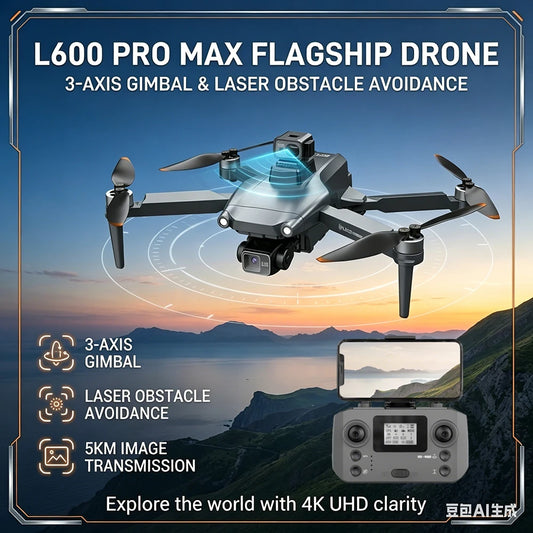 Dron GPS L600 PRO / PRO MAX Profesional 4K con Cámara Dual HD PTZ de 3 Ejes, Evitación de Obstáculos, Motor sin Escobillas, WIFI 5G, Dron de Seguridad