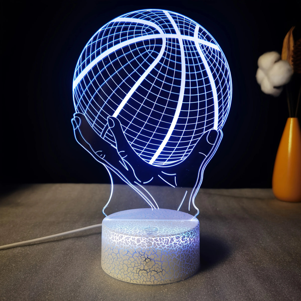 Handheld Basketball 3D LED Acrylic Night Light – Creative Gift, 7-Color Visual Crackle Effect, Desktop Decorative Lamp