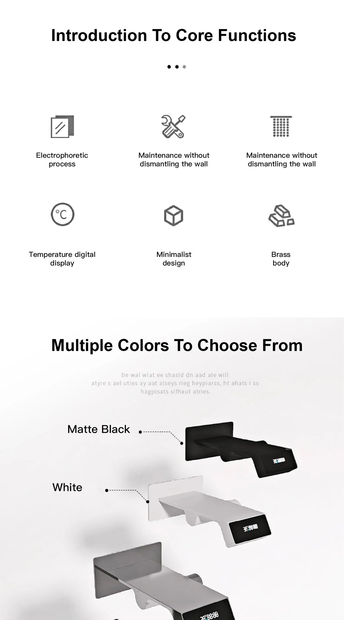 Luxury gun gray brass bathroom faucet LED digital display design, hot and cold water in wall type single handle basin faucet