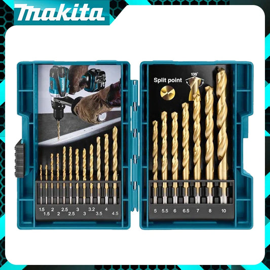 Makita Original D-67527 HSS TiN Metal Twist Drill Bit Suit 19 Pieces Straight shank Carpentry Professional Drill Bit