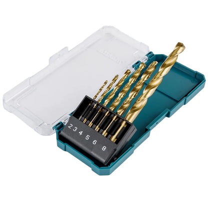 Juego de brocas metálicas Makita D-72833 HSS-Tin 2-8MM 6 piezas, accesorios multifuncionales para herramientas de perforación en espiral con vástago recto
