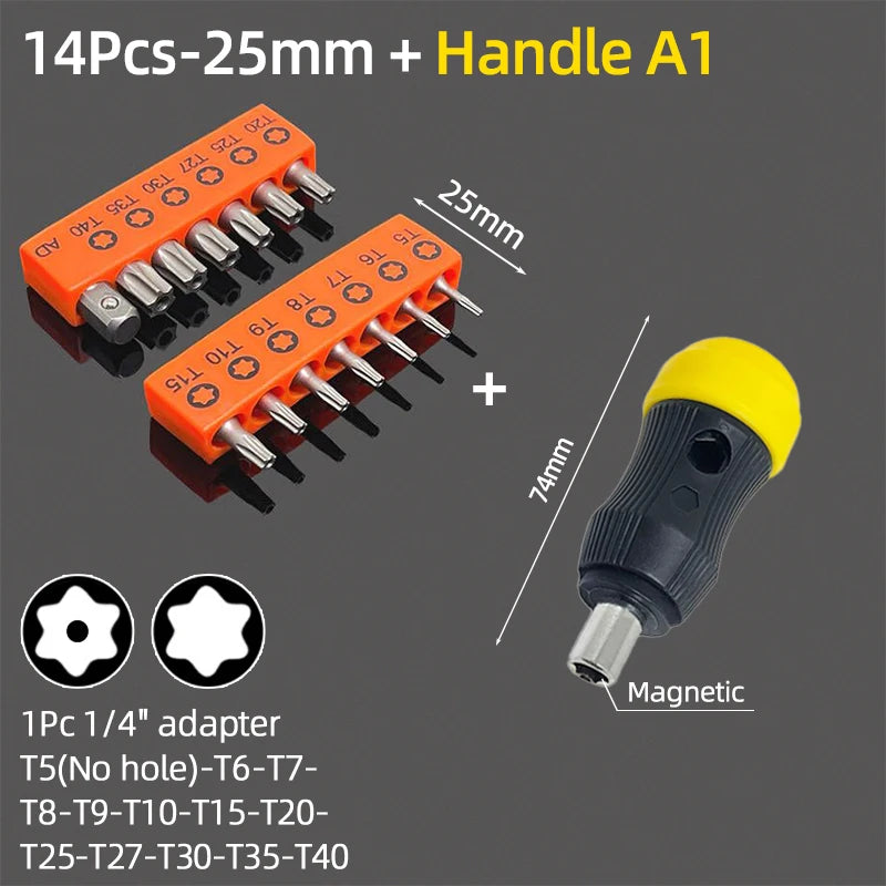 Torx Screwdriver Bit Set Tamper Proof Security Drill Bits 25mm Long Magnetic Flat Head 1/4” Hex Screw Driver Hand Tools T5-T40