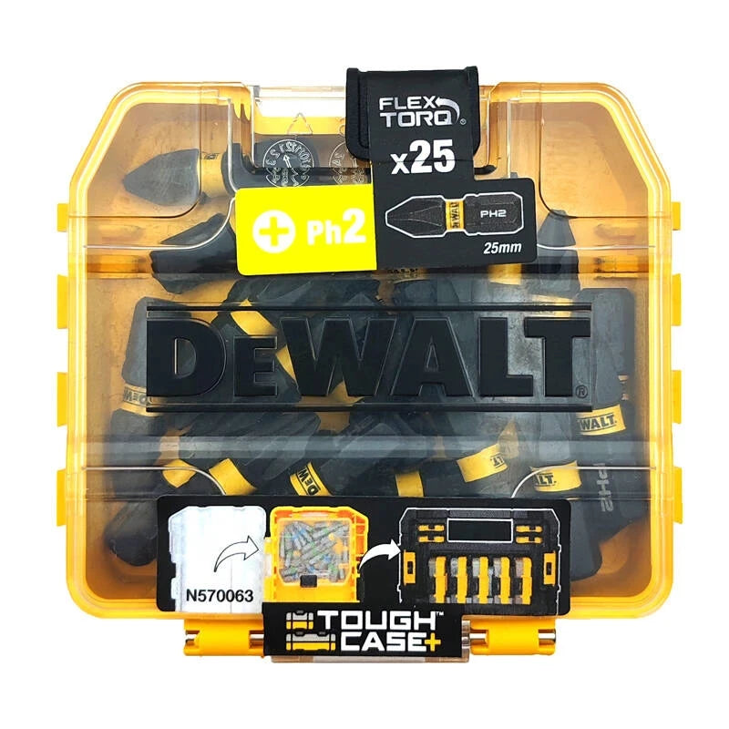 DEWALT DT70555T FLEXTORQ PH2 25mm Impact Screwdriver Bit Set, 25 Pieces, with Mini Storage Box, Fasteners, and Power Tool Accessories