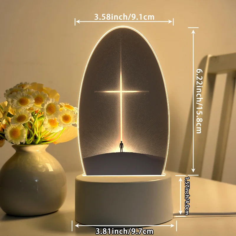 LED Acrylic Night Light with Radiant Cross Design for Bedside – Perfect Gift for Christian Households or Easter Celebrations