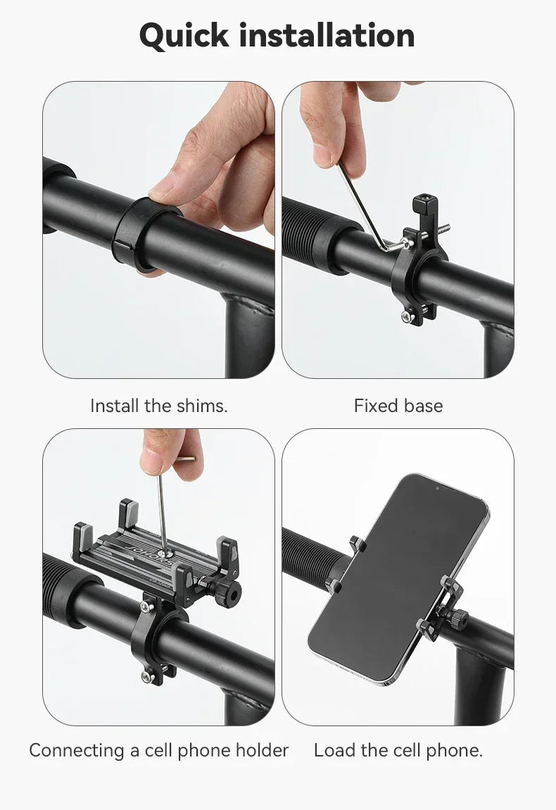 CNC Four-Claw Bike Phone Holder, Scalable Aluminum Alloy Bracket for Motorcycle and Electric Bicycle Smartphone Mount