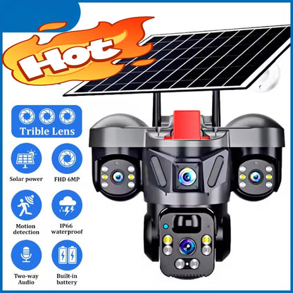 Cámara PTZ con Panel Solar 4G, 8MP, Triple Lente, WiFi para Exteriores, con Tarjeta de Memoria de Alta Velocidad (Cámara de Vigilancia para Seguridad en el Hogar, Opcional)