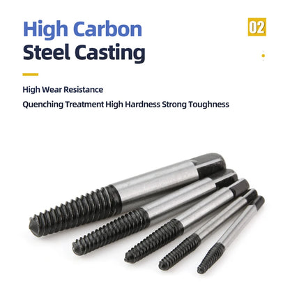 TOOLEYE 5/6Pcs Screw Extractor Drill Bit Set Damaged Screws Remover Extractor Woodworking Tools Broken Bolt Water Pipe Extractor