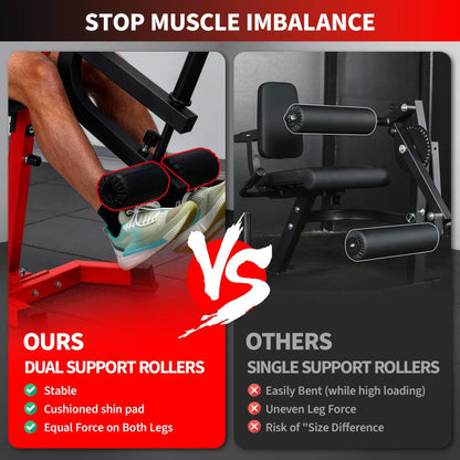 Adjustable Seated Leg Extension And Wave Machine Full Lower Body Trainer Reverse Hyper And Back Extension Home Gym Strength Equipment Black Red