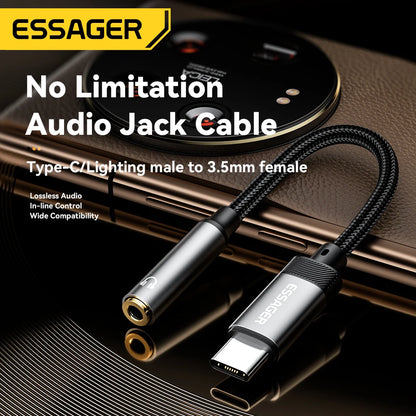 Essager Lighting to 3.5mm Jack Audio Adapter Headphone Aux Cable USB Type C to 3.5 Adapter OTG Type C For iPhone Xiaomi OnePlus