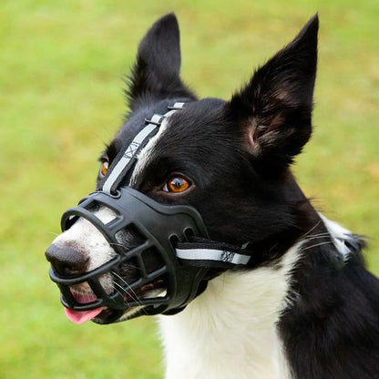 Adjustable Anti-Bite Dog Muzzle with Reflective Strip, Breathable Plastic, Allows Drinking Water