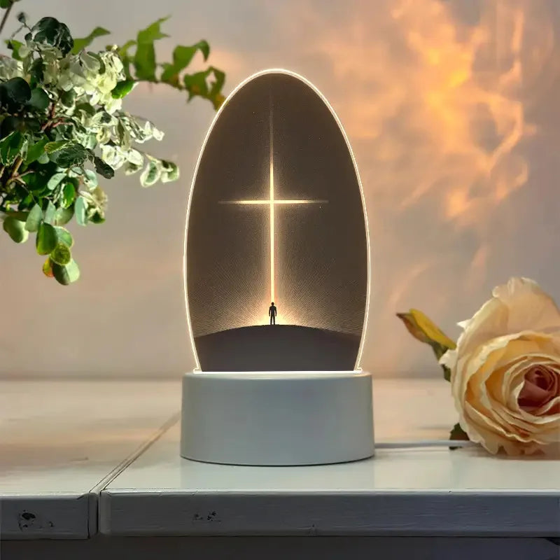LED Acrylic Night Light with Radiant Cross Design for Bedside – Perfect Gift for Christian Households or Easter Celebrations