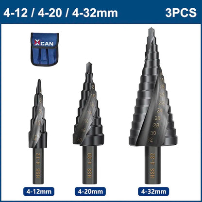 XCAN Step Drill Bit Metal Drill 4-12/20/32mm 6-30mm HSS Cobalt Step Cone Drill Bit Set Wood/Metal Hole Cutter Drilling Tool