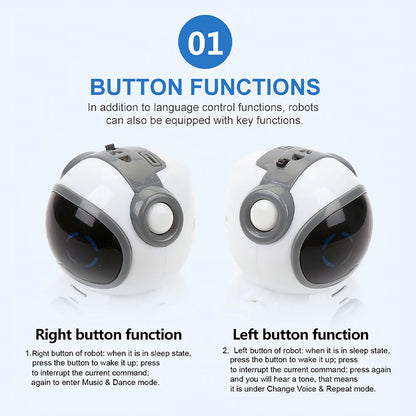 Robot Infantil Interactivo con Voz, Reconocimiento de Voz, Grabación, Canto, Baile y Cuentos, Mini Robot Inteligente de Juguete