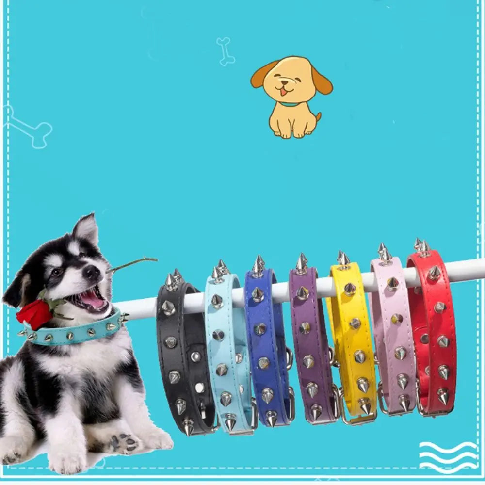 Pet Products Leather Cat Dog Collar Colorful Adjustable Pet Spiked Studded Collars Cool Exquisite Pet Neck Strap Photograph