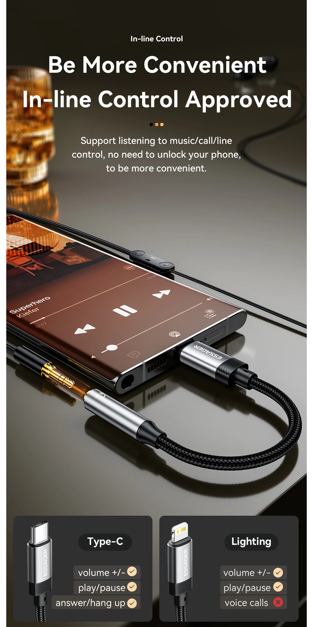 Essager Lighting to 3.5mm Jack Audio Adapter Headphone Aux Cable USB Type C to 3.5 Adapter OTG Type C For iPhone Xiaomi OnePlus