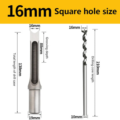 HSS Square Hole Drill Set - Auger Mortising Chisel Bit, Woodworking Drilling Tool, For DIY Furniture 1pc