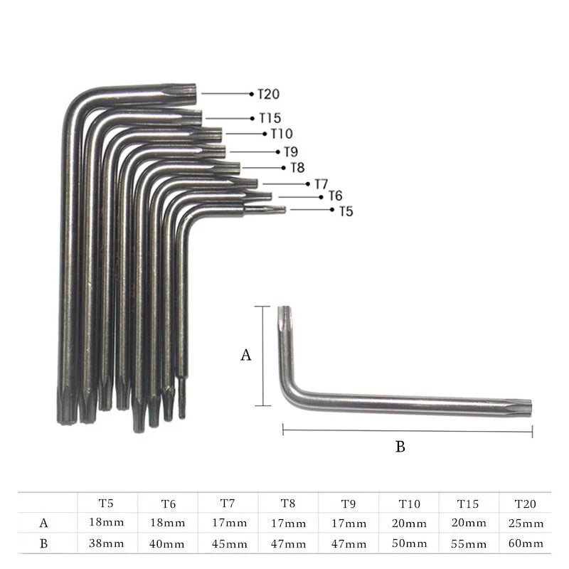 1 Set  8 in 1 Hexagon Screwdriver Wrench Bit Set T5-T20 CR-V Star Key Wrench Torx Screwdriver Kit with Holder