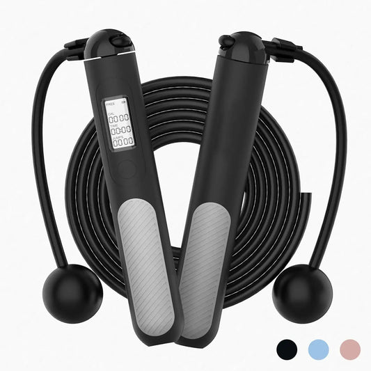 2-in-1 Smart Digital Weighted Jump Rope with LED Display Counter, Cordless Skipping Rope, Adjustable PVC Steel Wire, Anti-Slip Handle for Adult Indoor Outdoor Cardio Workout, Home Gym Fitness Training, Portable Exercise Equipment