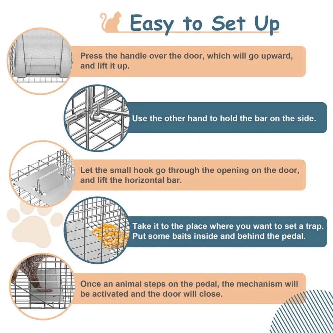 Live Animal Cage Trap 32" X 12.5" X 12" Humane Rodent Raccoon Cage w/Iron Door