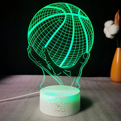 Handheld Basketball 3D LED Acrylic Night Light – Creative Gift, 7-Color Visual Crackle Effect, Desktop Decorative Lamp