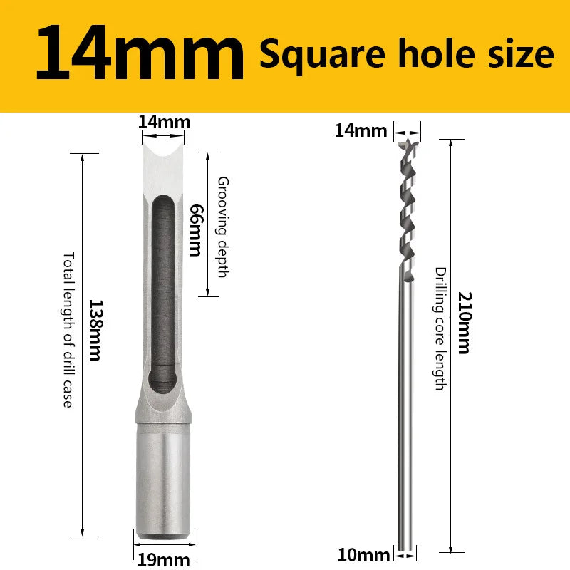 HSS Square Hole Drill Set - Auger Mortising Chisel Bit, Woodworking Drilling Tool, For DIY Furniture 1pc